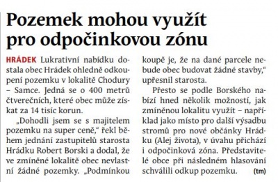 Pozemek mohou využít pro odpočinkovou zónu (Hutník, 19. 6. 2019)