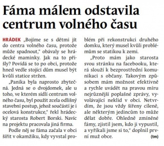 Fáma málem odstavila Centrum volného času (Hutník, 29. 5. 2019)