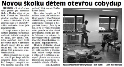 Novou školku dětem otevřou cobydup (Hutník 2. 1. 2013)