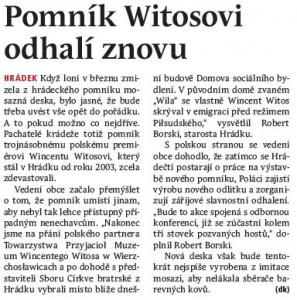 Pomník Witosovi odhalí znovu (Hutník 10. 7. 2013)