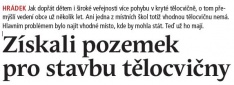 Získali pozemek pro stavbu tělocvičny (Hutník 2. 7. 2014)