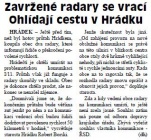 Zavržené radary se vrací. Ohlídají cestu v Hrádku (Hutník 23. 5. 2012)