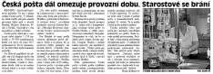 Česká pošta dál omezuje provozní dobu. Starostové se brání (Hutník 30. 1. 2013)