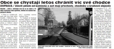 Obce se chystají letos chránit víc své chodce (Hutník 16. 2. 2011)