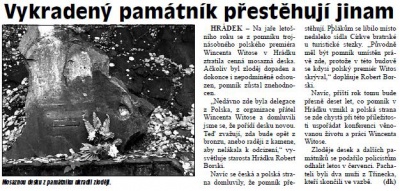 Vykradený památník přestěhují jinam (Hutník 7. 11. 2012)