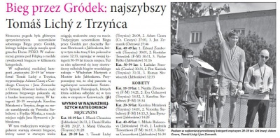 Bieg przez Gródek: najszybszy Tomáš Lichý z Trzynca (Głos Ludu 16. 4. 2015)