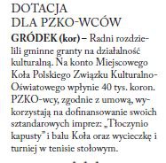 Dotacja DLA PZKO-WCÓW (Głos Ludu 17. 3. 2015)