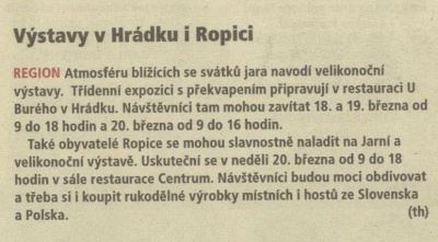 Výstavy v Hrádku i Ropici (Hutník 16. 3. 2016)