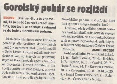 Gorolský pohár se rozjíždí (Horizont 31. 5. 2016)