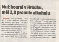 Muž boural v Hrádku, měl 2,8 promile alkoholu (Horizont 10. 1. 2017)