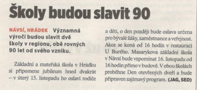 Školy budou slavit 90 (Horizont 8. 11. 2016)