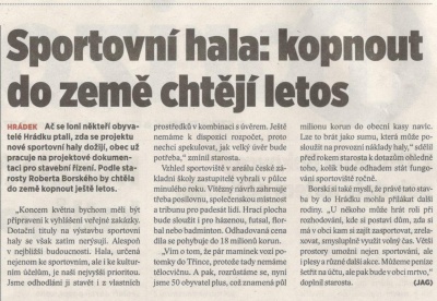 Sportovní hala: kopnout do země chtějí letos (Horizont 14. 2. 2017)