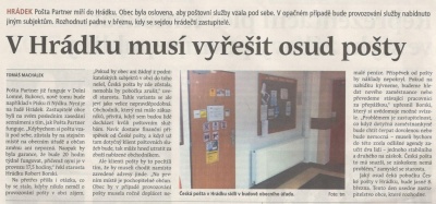 V Hrádku musí řešit osud pošty (Hutník 18. 1. 2017)