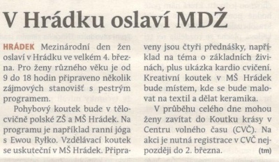 V Hrádu oslaví MDŽ (Hutník 1. 3. 2017)