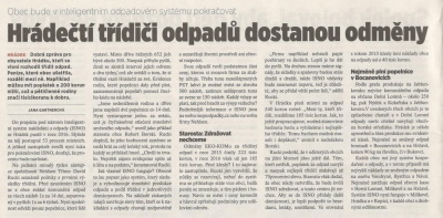 Hrádečtí třídiči odpadů dostanou odměny (Horizont 14. 3. 2017)