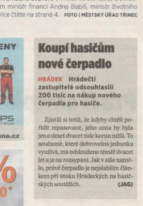 Koupí hasičům nové čerpadlo (Horizont 14. 3. 2017)