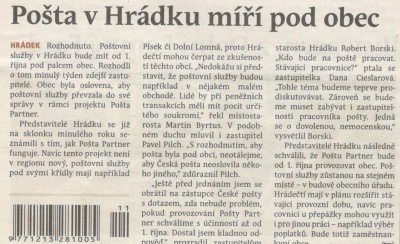 Pošta v Hrádku míří pod obec (Hutník 15. 3. 2017)