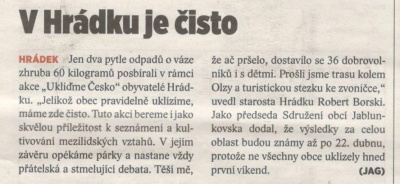 V Hrádku je čisto (Horizont 11. 4. 2017)