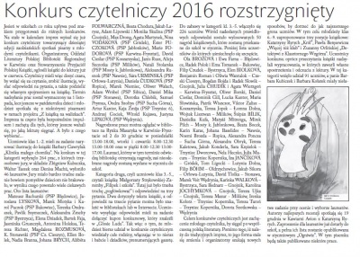 Konkurs czytelniczy 2016 rozstrzygnięty (Głos łudu 6. 12. 2016)