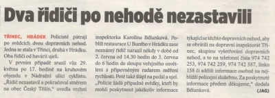 Dva řidiči po nehodě nezastavili (Horizont 13. 6. 2017)