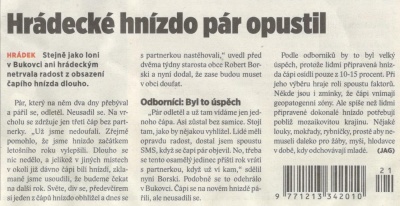 Hrádecké hnízdo pár opustil (Horizont 23. 5. 2017)