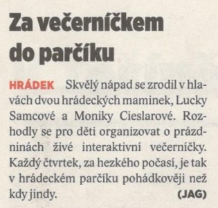 Za večerníčky do parčíku (Horizont 18. 7. 2017)